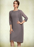 Phoebe A-Line Scoop Neck Knee-Length Chiffon Mother of the Bride Dress With Beading STI126P0014654