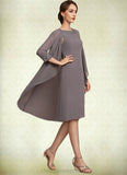 Phoebe A-Line Scoop Neck Knee-Length Chiffon Mother of the Bride Dress With Beading STI126P0014654