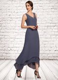 Kianna A-line V-Neck Ankle-Length Chiffon Mother of the Bride Dress With Beading STI126P0014655