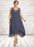 Kianna A-line V-Neck Ankle-Length Chiffon Mother of the Bride Dress With Beading STI126P0014655