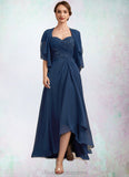 Kinley A-Line Sweetheart Asymmetrical Chiffon Lace Mother of the Bride Dress With Ruffle Beading Sequins STI126P0014663