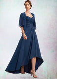 Kinley A-Line Sweetheart Asymmetrical Chiffon Lace Mother of the Bride Dress With Ruffle Beading Sequins STI126P0014663