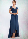 Kinley A-Line Sweetheart Asymmetrical Chiffon Lace Mother of the Bride Dress With Ruffle Beading Sequins STI126P0014663