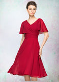 Catherine A-Line V-neck Knee-Length Chiffon Mother of the Bride Dress With Ruffle STI126P0014664