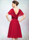 Catherine A-Line V-neck Knee-Length Chiffon Mother of the Bride Dress With Ruffle STI126P0014664