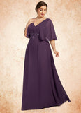 Sierra A-Line V-neck Floor-Length Chiffon Mother of the Bride Dress With Lace Sequins STI126P0014665