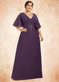 Sierra A-Line V-neck Floor-Length Chiffon Mother of the Bride Dress With Lace Sequins STI126P0014665