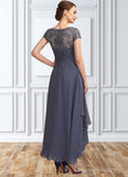 Serenity A-Line Scoop Neck Asymmetrical Chiffon Lace Mother of the Bride Dress With Sequins STI126P0014667