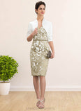 Dayanara Sheath/Column V-neck Knee-Length Lace Mother of the Bride Dress With Beading Sequins STI126P0014668