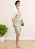 Dayanara Sheath/Column V-neck Knee-Length Lace Mother of the Bride Dress With Beading Sequins STI126P0014668