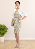 Dayanara Sheath/Column V-neck Knee-Length Lace Mother of the Bride Dress With Beading Sequins STI126P0014668