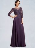 Maeve A-Line Scoop Neck Floor-Length Chiffon Lace Mother of the Bride Dress With Sequins STI126P0014670