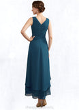 Violet A-Line V-neck Asymmetrical Chiffon Mother of the Bride Dress With Ruffle Beading Sequins STI126P0014671