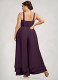 Riley Jumpsuit/Pantsuit Square Neckline Ankle-Length Chiffon Lace Mother of the Bride Dress With Sequins STI126P0014676