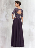 Bella A-Line V-neck Floor-Length Chiffon Lace Mother of the Bride Dress STI126P0014678