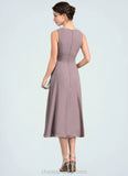 Tessa A-Line Scoop Neck Tea-Length Chiffon Mother of the Bride Dress With Ruffle STI126P0014679