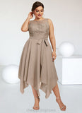 Kaylah A-Line Scoop Neck Tea-Length Chiffon Lace Mother of the Bride Dress With Bow(s) STI126P0014681