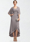 Amara A-Line V-neck Asymmetrical Chiffon Mother of the Bride Dress With Ruffle STI126P0014682