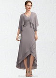 Amara A-Line V-neck Asymmetrical Chiffon Mother of the Bride Dress With Ruffle STI126P0014682