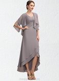 Amara A-Line V-neck Asymmetrical Chiffon Mother of the Bride Dress With Ruffle STI126P0014682