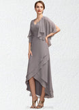 Amara A-Line V-neck Asymmetrical Chiffon Mother of the Bride Dress With Ruffle STI126P0014682