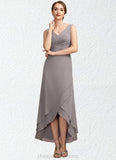 Amara A-Line V-neck Asymmetrical Chiffon Mother of the Bride Dress With Ruffle STI126P0014682