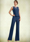 Teagan Jumpsuit/Pantsuit Scoop Neck Floor-Length Chiffon Mother of the Bride Dress With Lace STI126P0014687