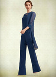 Teagan Jumpsuit/Pantsuit Scoop Neck Floor-Length Chiffon Mother of the Bride Dress With Lace STI126P0014687