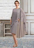 Carlie Sheath/Column Scoop Neck Knee-Length Chiffon Mother of the Bride Dress With Beading STI126P0014688