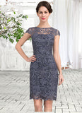 Caitlyn Sheath/Column Scoop Neck Knee-Length Lace Mother of the Bride Dress STI126P0014691