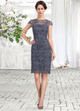 Caitlyn Sheath/Column Scoop Neck Knee-Length Lace Mother of the Bride Dress STI126P0014691