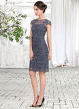 Caitlyn Sheath/Column Scoop Neck Knee-Length Lace Mother of the Bride Dress STI126P0014691