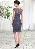 Caitlyn Sheath/Column Scoop Neck Knee-Length Lace Mother of the Bride Dress STI126P0014691