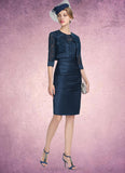 Eva Sheath/Column Scoop Neck Knee-Length Satin Lace Mother of the Bride Dress With Ruffle STI126P0014693