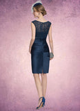 Eva Sheath/Column Scoop Neck Knee-Length Satin Lace Mother of the Bride Dress With Ruffle STI126P0014693