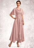 Sylvia A-Line Cowl Neck Ankle-Length Chiffon Lace Mother of the Bride Dress STI126P0014696