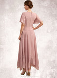 Sylvia A-Line Cowl Neck Ankle-Length Chiffon Lace Mother of the Bride Dress STI126P0014696