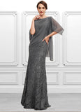 Addison Trumpet/Mermaid Scoop Neck Floor-Length Chiffon Lace Mother of the Bride Dress With Ruffle STI126P0014708