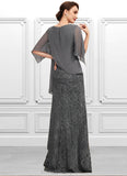 Addison Trumpet/Mermaid Scoop Neck Floor-Length Chiffon Lace Mother of the Bride Dress With Ruffle STI126P0014708