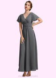 Nyasia A-Line V-neck Ankle-Length Chiffon Mother of the Bride Dress With Ruffle Beading STI126P0014709