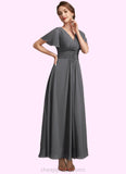 Nyasia A-Line V-neck Ankle-Length Chiffon Mother of the Bride Dress With Ruffle Beading STI126P0014709