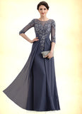 Laylah A-Line Scoop Neck Floor-Length Chiffon Lace Mother of the Bride Dress STI126P0014712