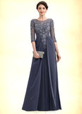 Laylah A-Line Scoop Neck Floor-Length Chiffon Lace Mother of the Bride Dress STI126P0014712