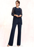 Pamela Jumpsuit/Pantsuit Scoop Neck Floor-Length Jersey Mother of the Bride Dress STI126P0014714