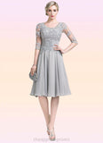 Valery A-Line Scoop Neck Knee-Length Chiffon Mother of the Bride Dress With Ruffle Appliques Lace STI126P0014715