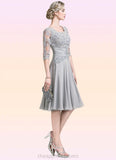 Valery A-Line Scoop Neck Knee-Length Chiffon Mother of the Bride Dress With Ruffle Appliques Lace STI126P0014715