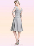 Valery A-Line Scoop Neck Knee-Length Chiffon Mother of the Bride Dress With Ruffle Appliques Lace STI126P0014715