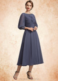 Scarlett A-Line Scoop Neck Tea-Length Chiffon Mother of the Bride Dress With Ruffle Beading STI126P0014718