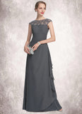 Philippa A-Line Scoop Neck Floor-Length Chiffon Mother of the Bride Dress With Beading Sequins Cascading Ruffles STI126P0014721