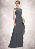 Philippa A-Line Scoop Neck Floor-Length Chiffon Mother of the Bride Dress With Beading Sequins Cascading Ruffles STI126P0014721